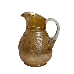 VTG Antique Dugan Marigold Carnival Glass Pitcher Maple Leaf Iridescent Textured